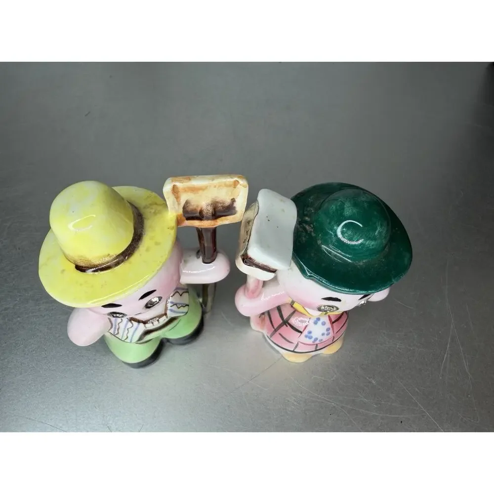 Vintage Lefton Anthropomorphic Farmer & Wife Salt & Pepper Shakers Jewel Eyes